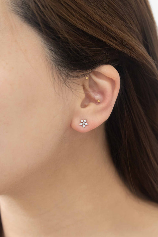 Jeweled Flower Stud Earrings | Silver