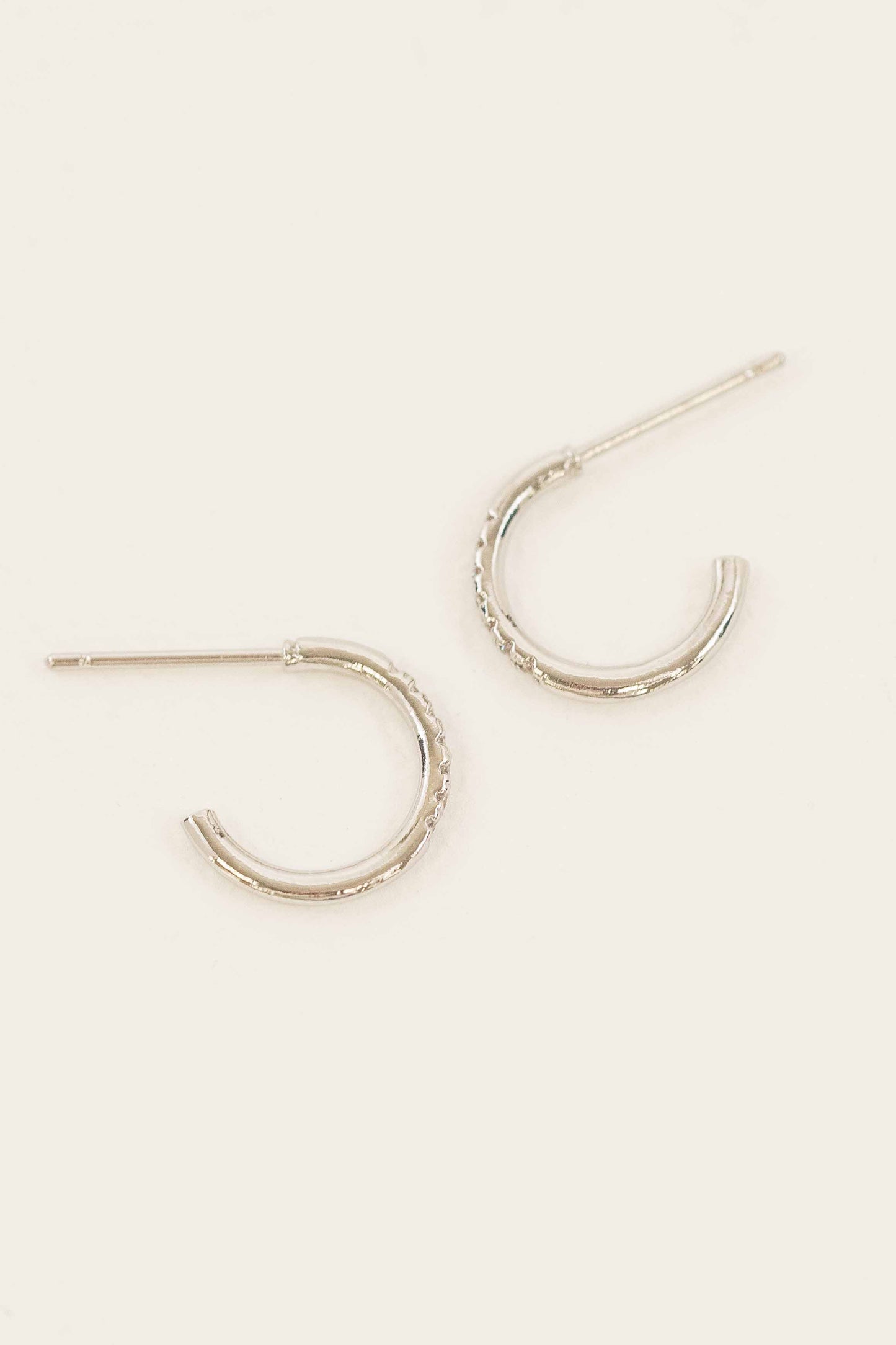 Thin Stone Hoop Earrings | Silver