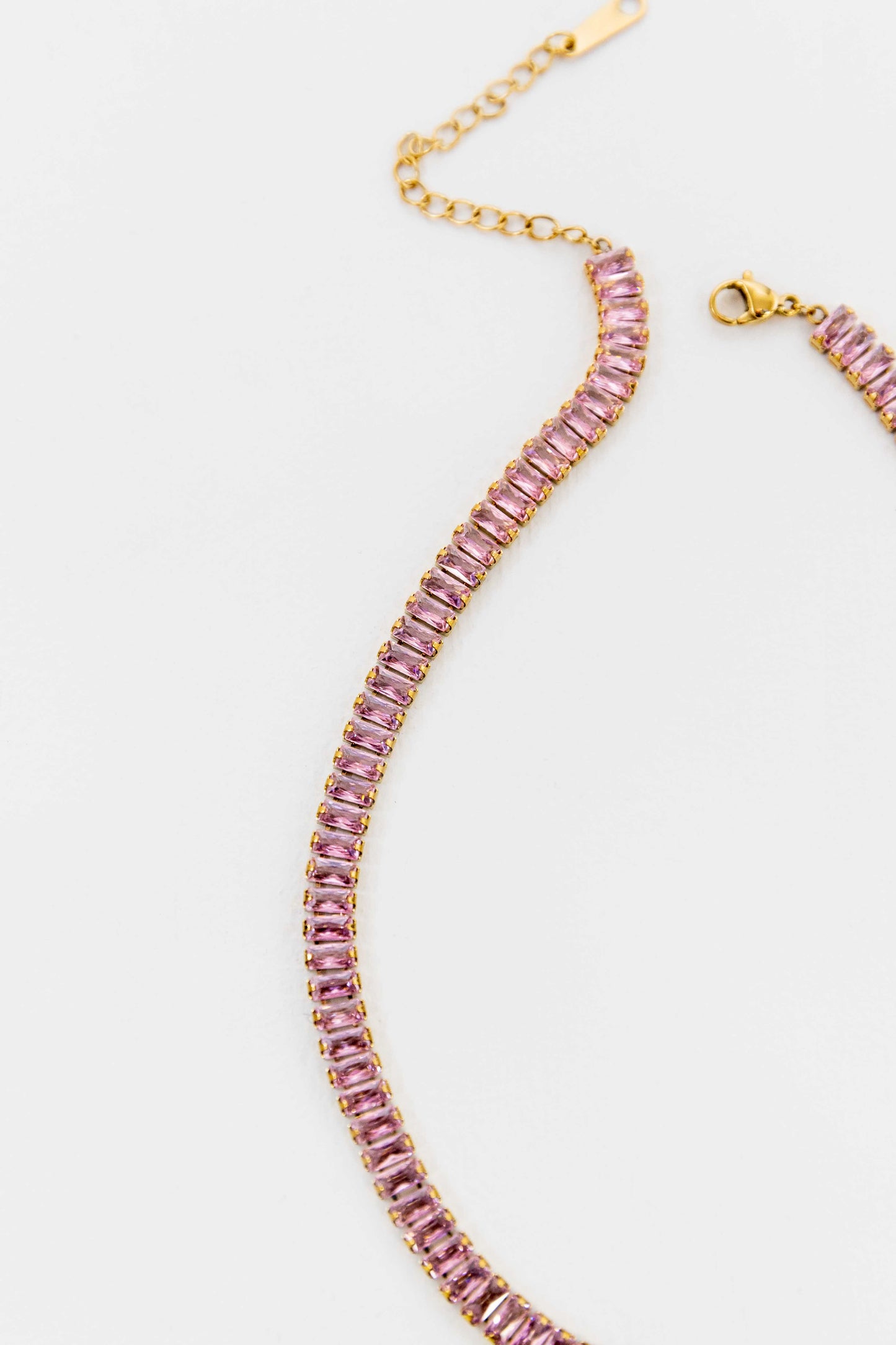Baguette Stone Tennis Necklace | Pink