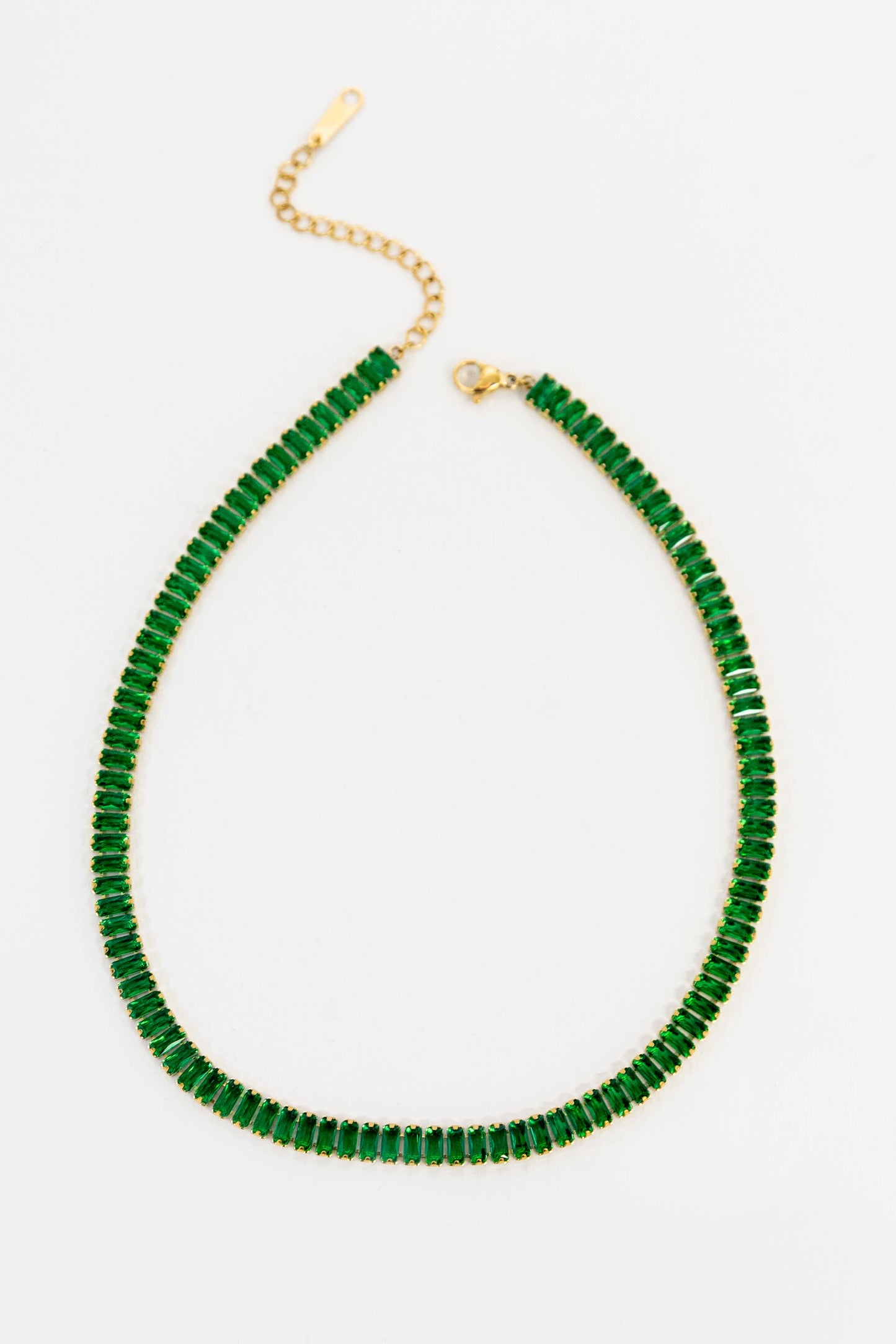 Baguette Stone Tennis Necklace | Emerald