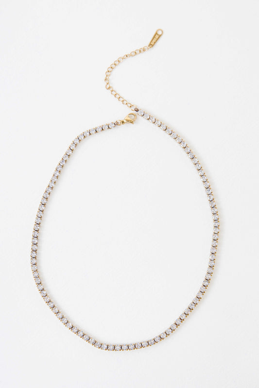 Round Stone Tennis Necklace | Gold