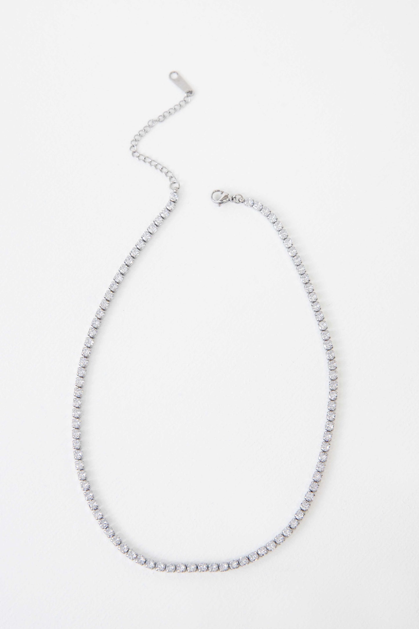 Round Stone Tennis Necklace | Silver