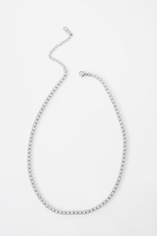 Round Stone Tennis Necklace | Silver